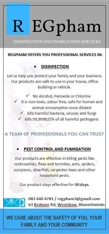 Pest control services disinfection and fumigation servi in Bloemfontein