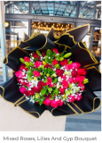  mixed roses, lilies and gyp bouquet.

shop is at harvest place centre. flowers @ harves...